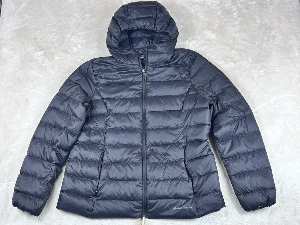 Eddie Bauer EB650 Womens XL Premium Down Puffer Lightweight Jacket Navy Black